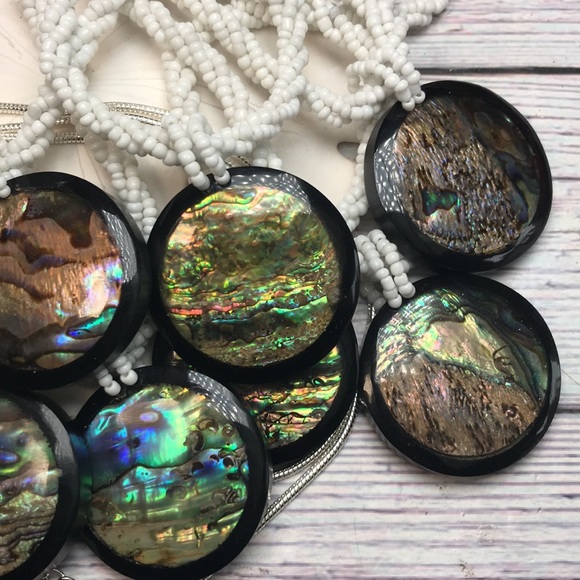 NEW Real Abalone Shell Large Pendant on Bohemian Glass Beaded Necklace Seasshell - Picture 11 of 16